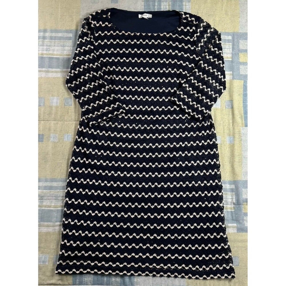 Dressbarn Navy Blue Long Sleeve Striped Dress Women's Sz 14W